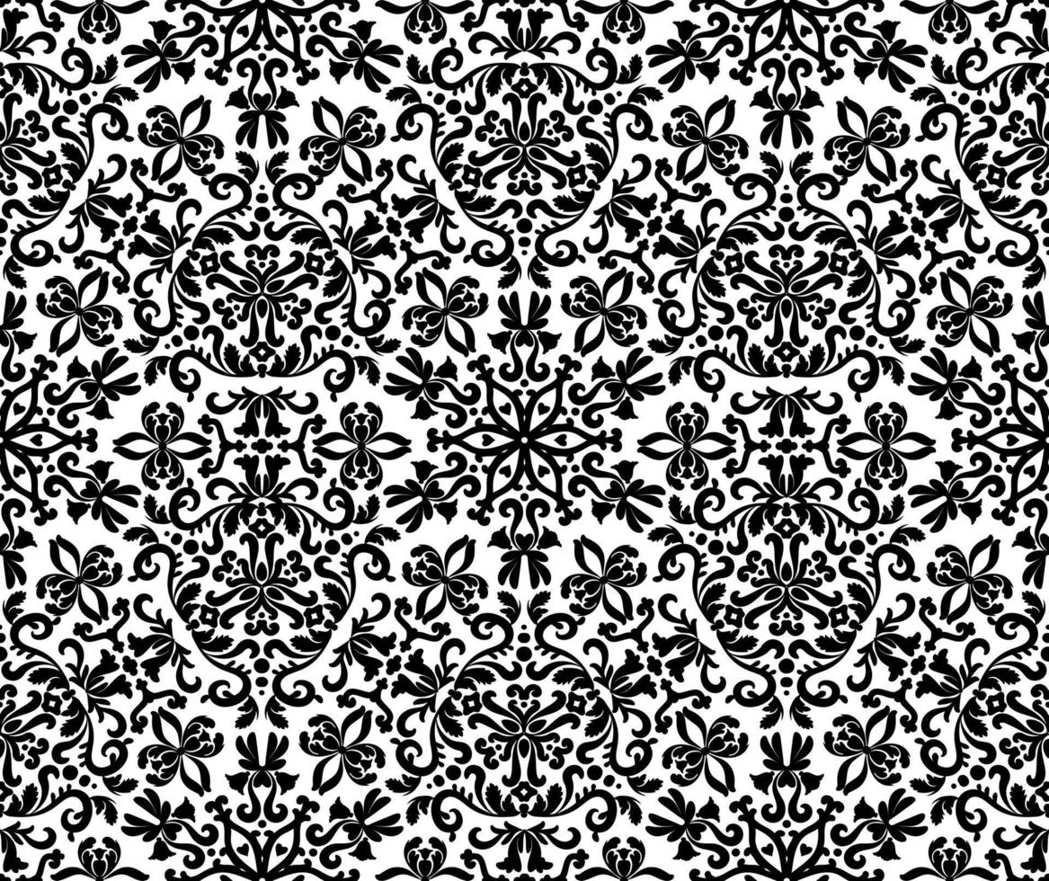 Decorative Seamless Vector Damask Pattern with Stylized Leaves. Black and White.