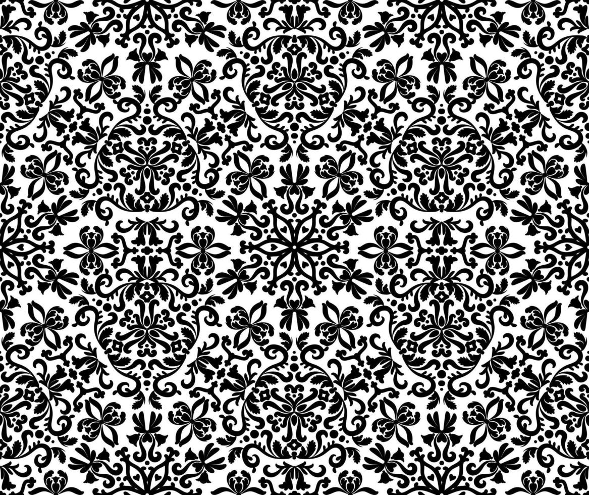 patrón decorativo de damasco vectorial sin costuras con hojas estilizadas. en blanco y negro. vector