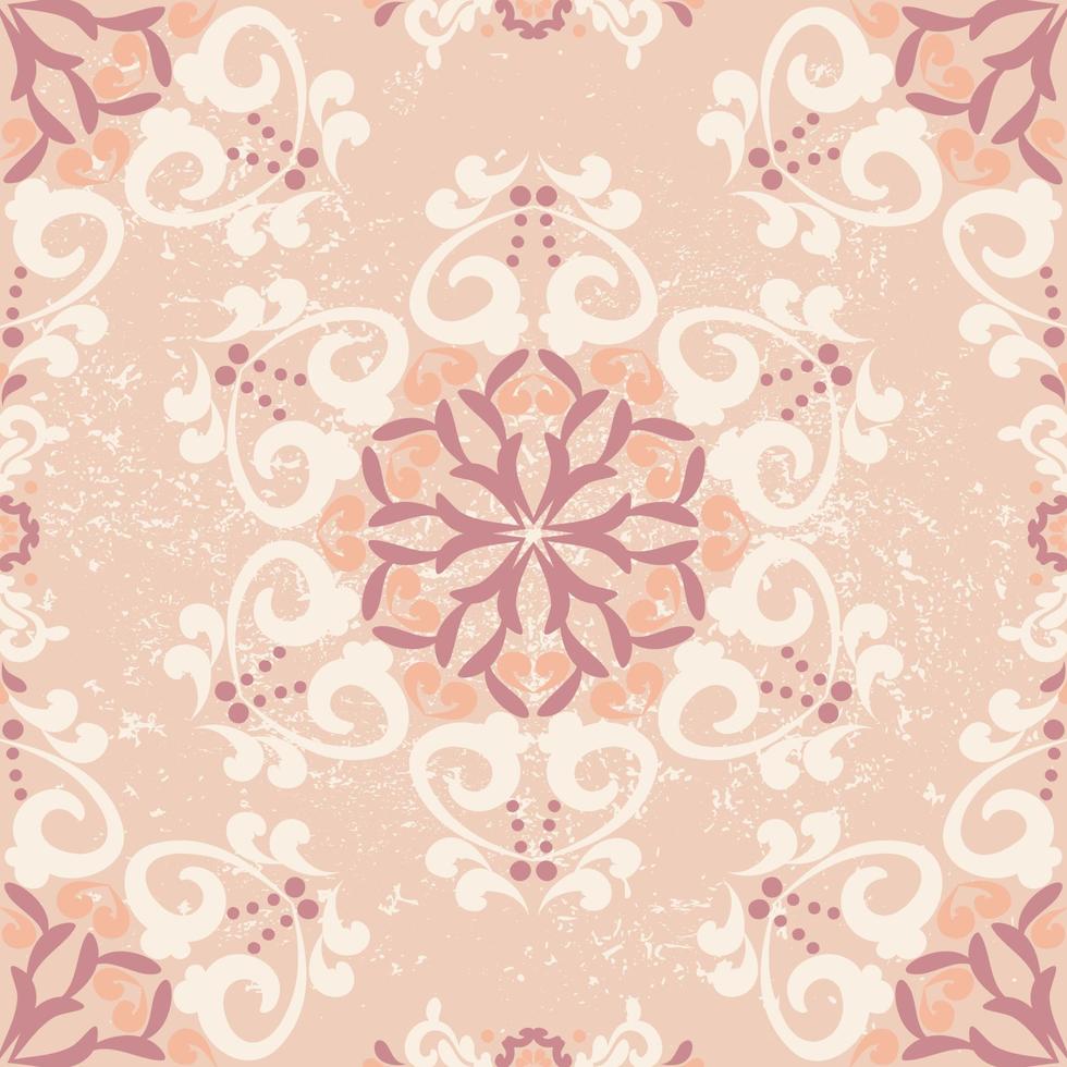 Floral seamless pattern. Geometric damask patterned background. Pink, beige color. For fabric, tile, wallpaper or packaging. Vector graphics.