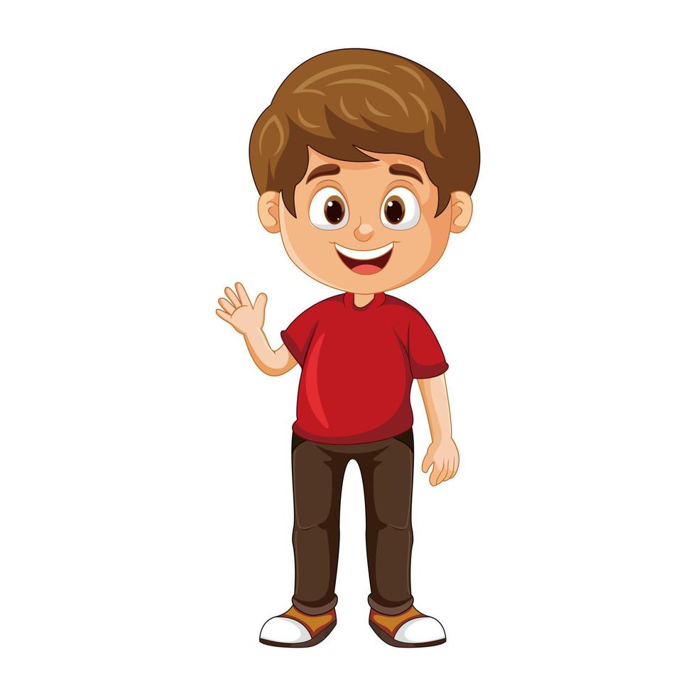 Vector cartoon little boy waving hand