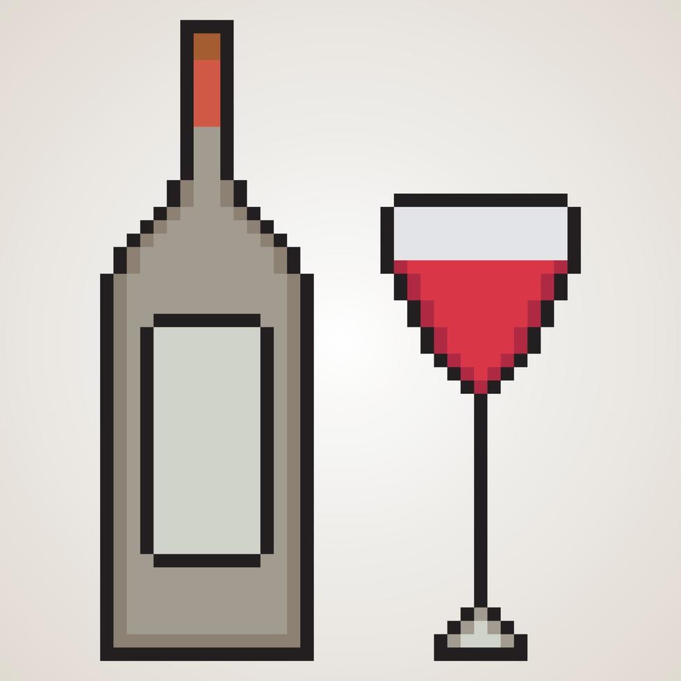 botella de vino y arte de píxeles de copa de vino. ilustración vectorial vector