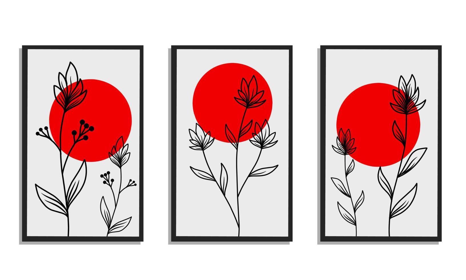 Set design boho botanical floral style Japanese vector