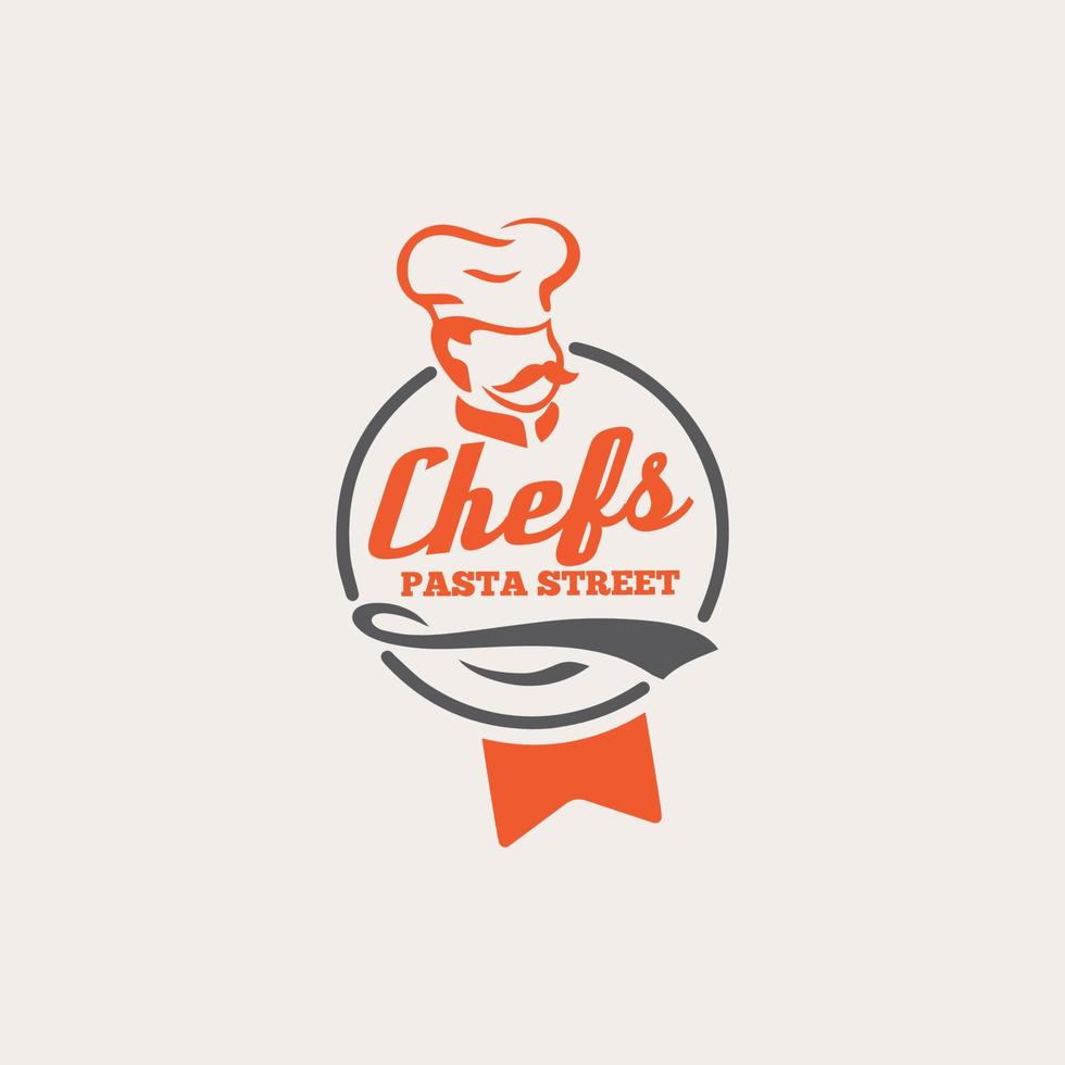 chefs pasta street, comida, panadería, restaurante, vintage y diseño de logotipo de empresa. vector