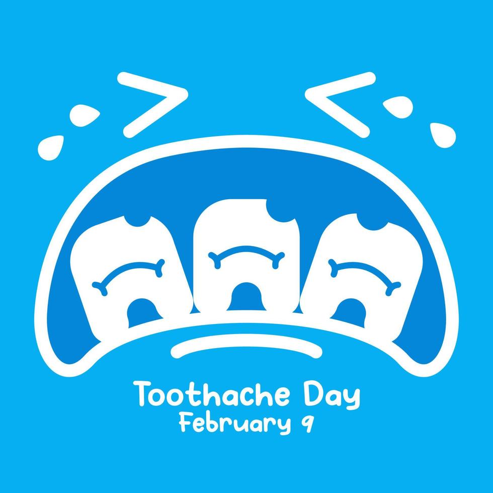 Toothache Day Crying Simple Minimalist Flat Style Vector Illustration. Toothache Poster, February 9 Square Background