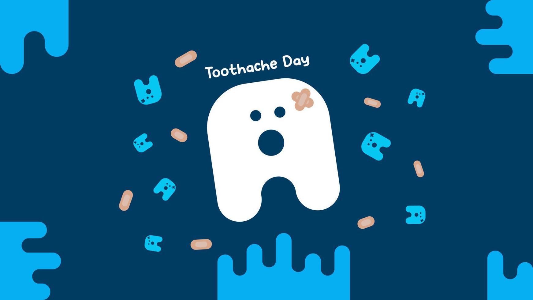 National Toothache Day Vector Minimalist Flat Style Illustration. Toothache Bandage Poster, February 9
