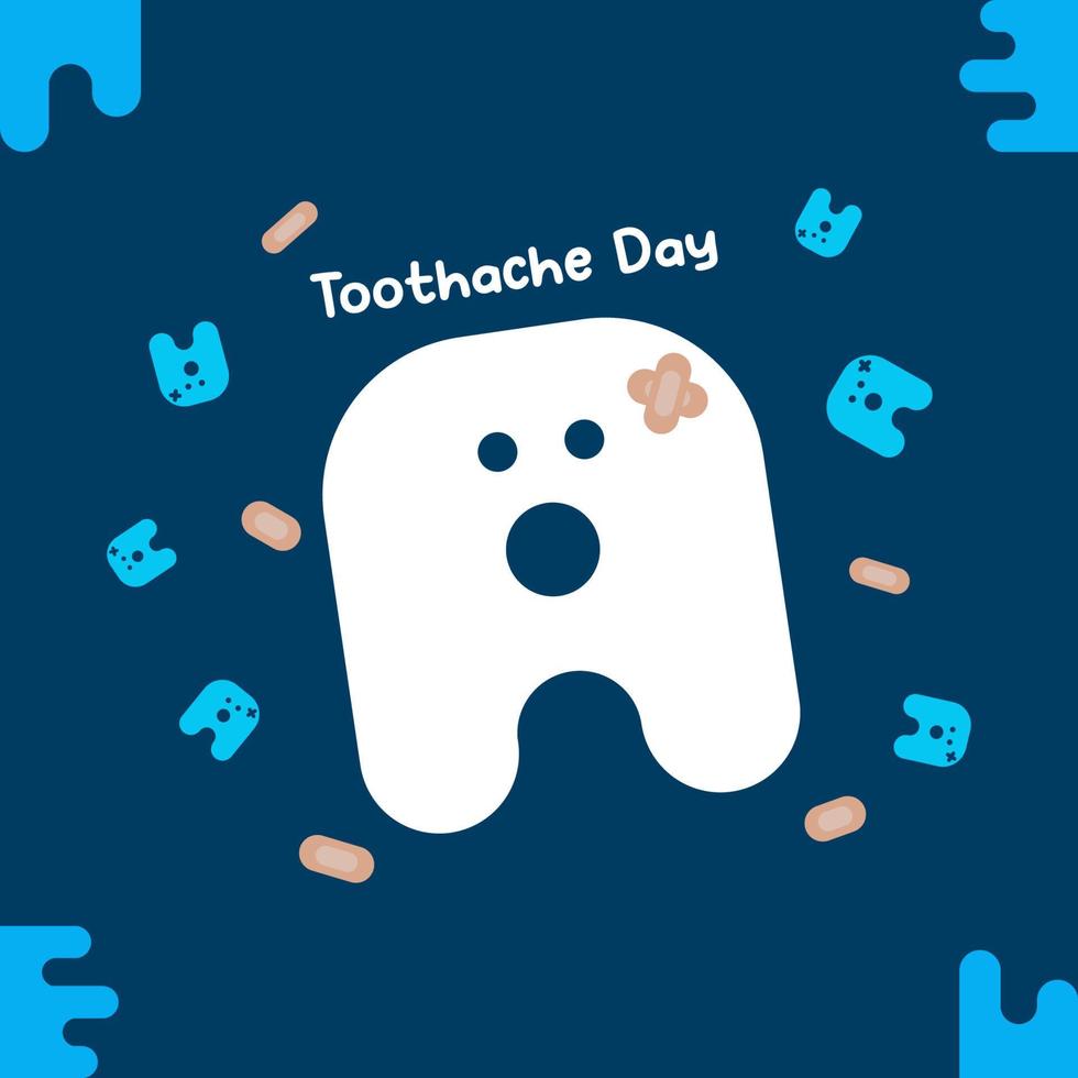 Toothache Day Vector Minimalist Flat Style Illustration. Toothache Bandage Poster, February 9 Square Background