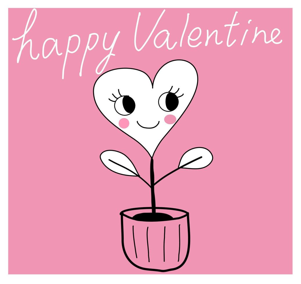 vector de dibujos animados de tarjeta de san valentín de maceta de corazón