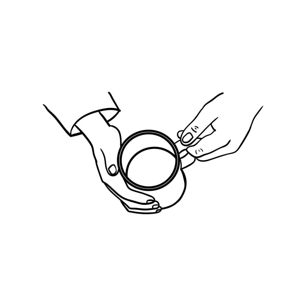 hand holding a cup of coffee icon, line art of hand holding a cup of coffee vector