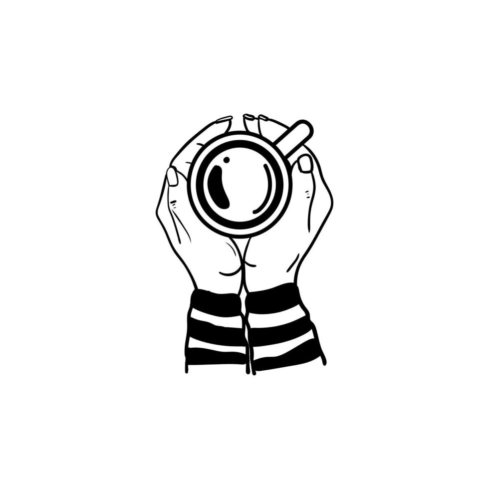 hand holding a cup of coffee icon, line art of hand holding a cup of coffee vector