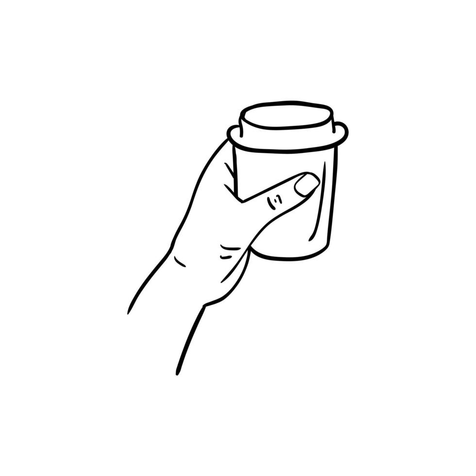 icono de la mano sosteniendo una taza de café, arte lineal de la mano sosteniendo una taza de café vector