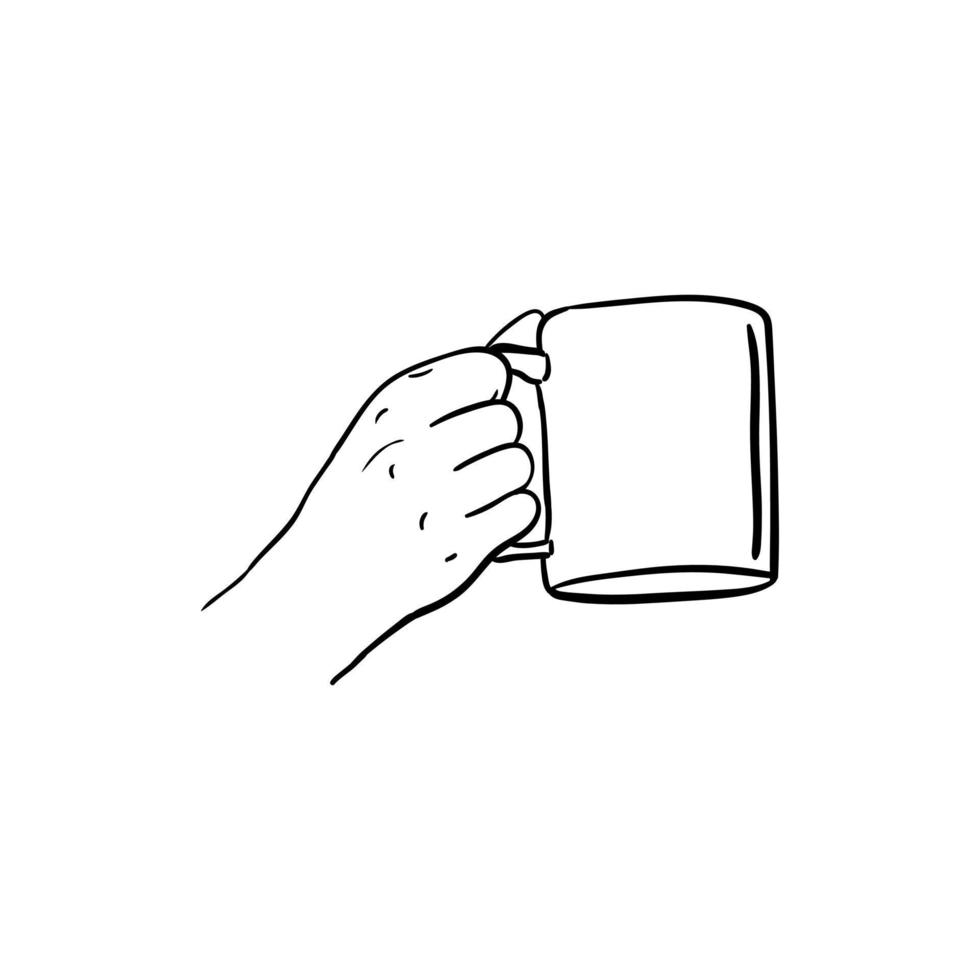 icono de la mano sosteniendo una taza de café, arte lineal de la mano sosteniendo una taza de café vector