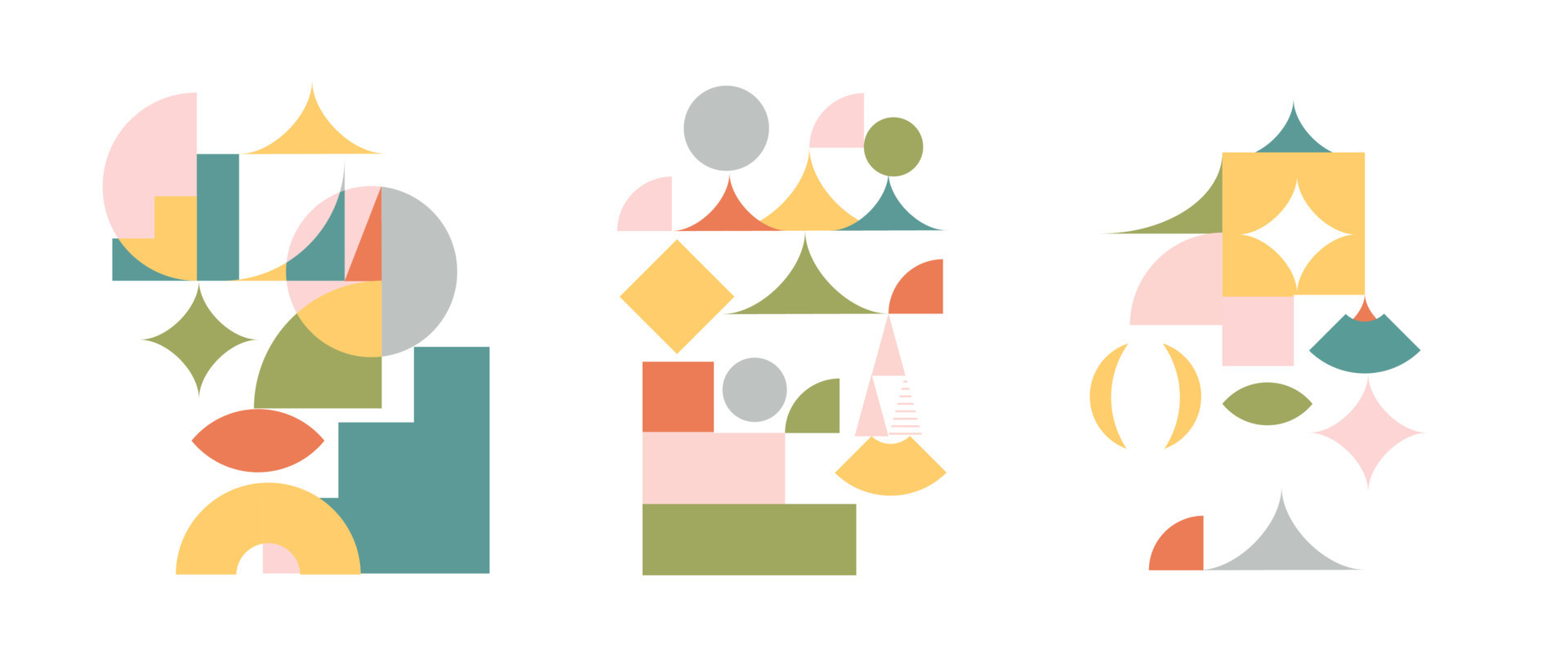 Set of geometric pattern element in midcentury style. Retro abstract