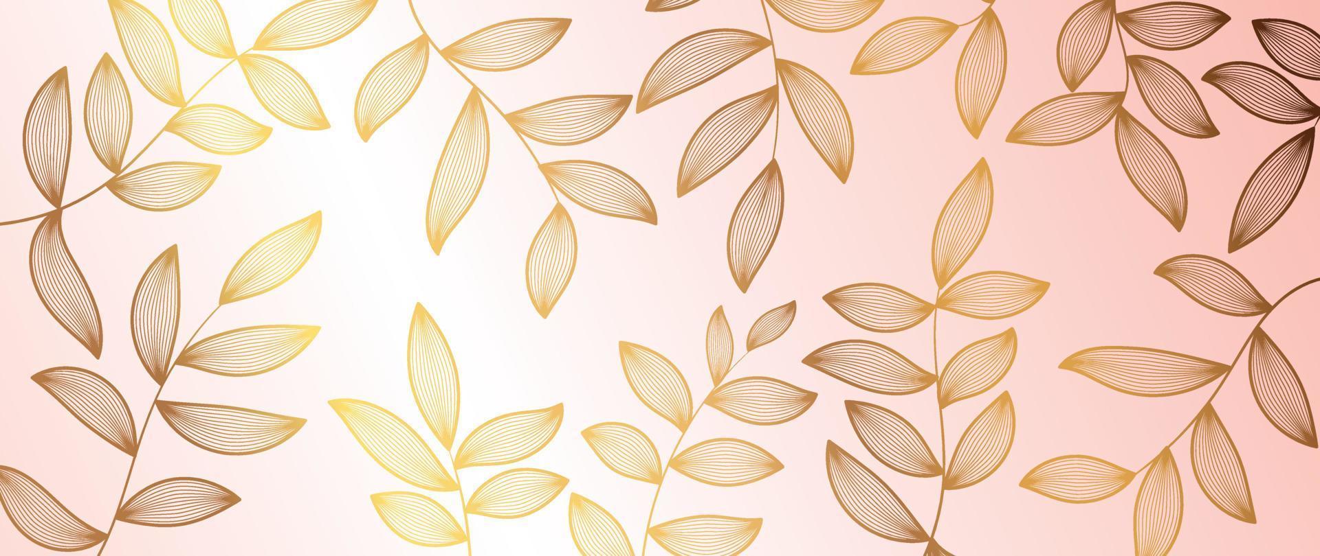 Luxury floral golden line art wallpaper. Elegant botanical golden leaf branch vine pattern background. Design illustration for decorative, card, home decor, website, packaging, print, cover, banner. vector