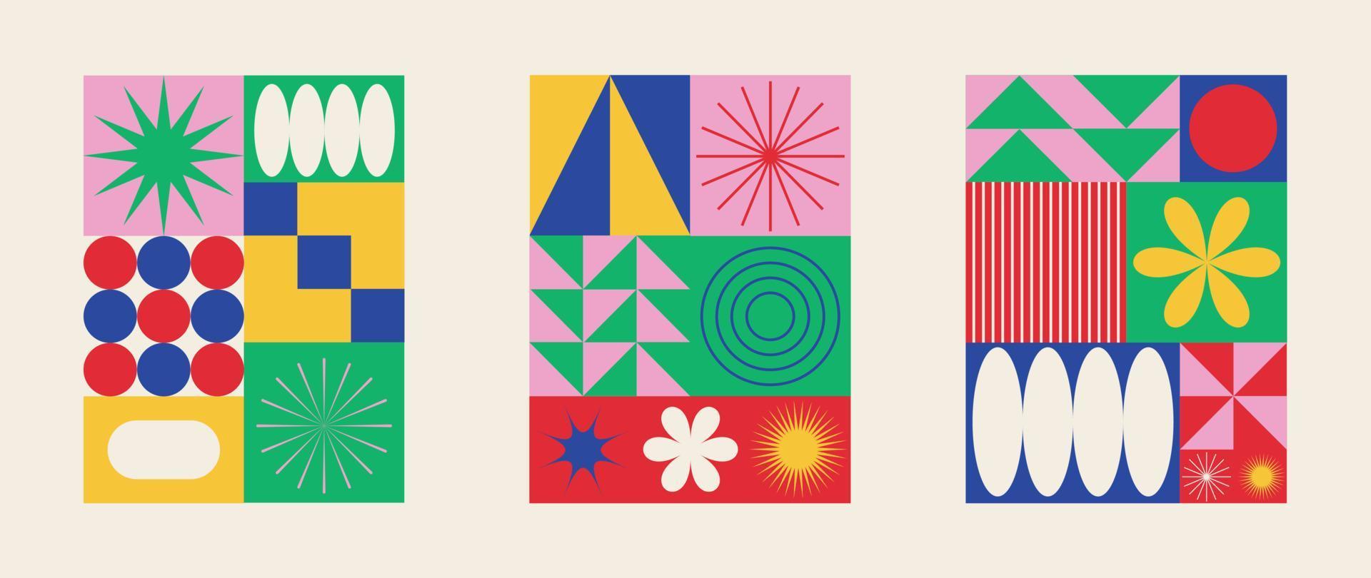 Set of geometric pattern element in mid-century style. Retro abstract collection of vibrant colorful geometric shape, starburst, spark. Modern trendy design for cover, business card, poster, wall art. vector