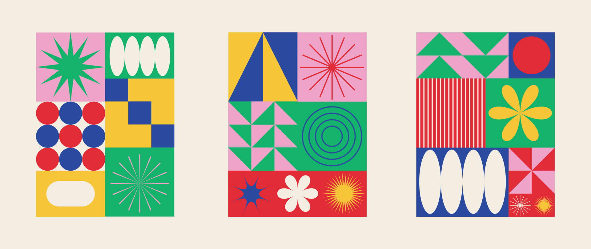 Set of geometric pattern element in midcentury style. Retro abstract