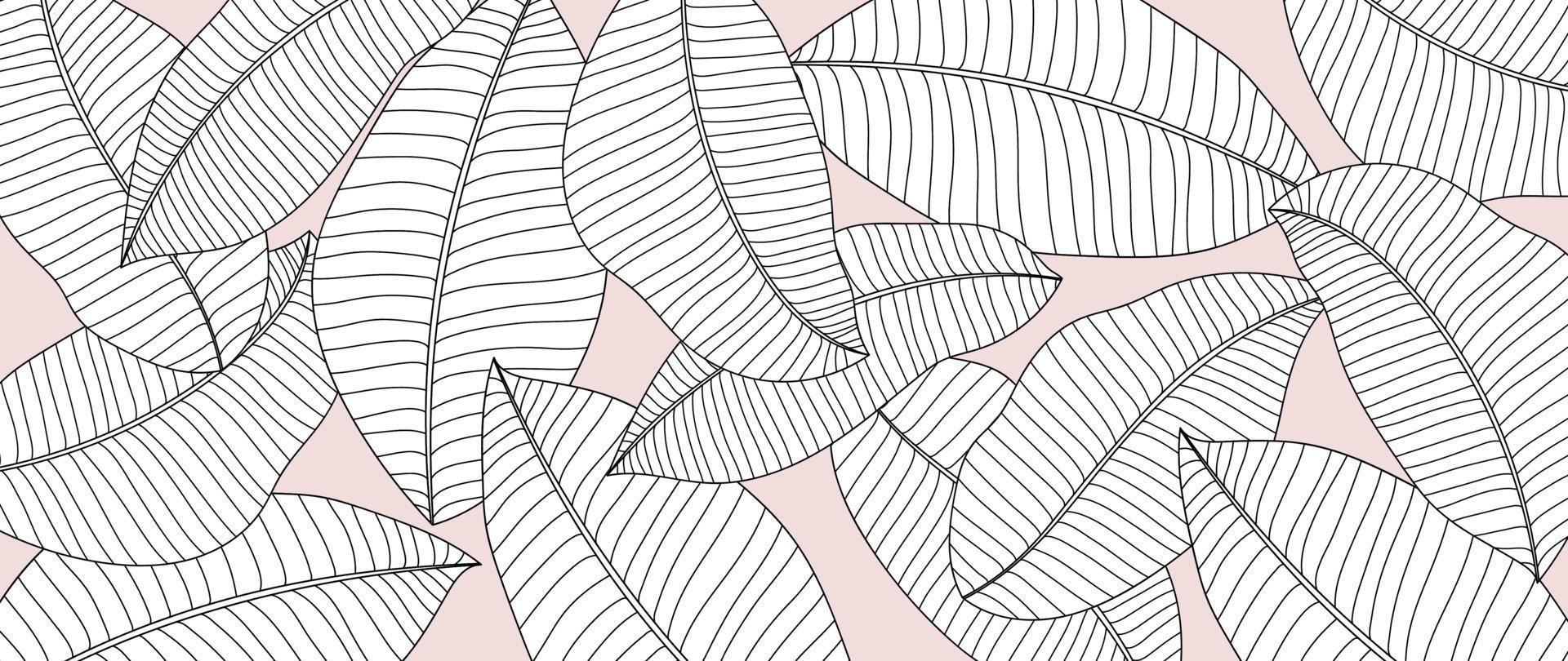 Hand drawn line art leaf branch background vector. Tropical botanical palm leaves with black white drawing contour simple style background. Design illustration for prints, wallpaper, poster, card. vector
