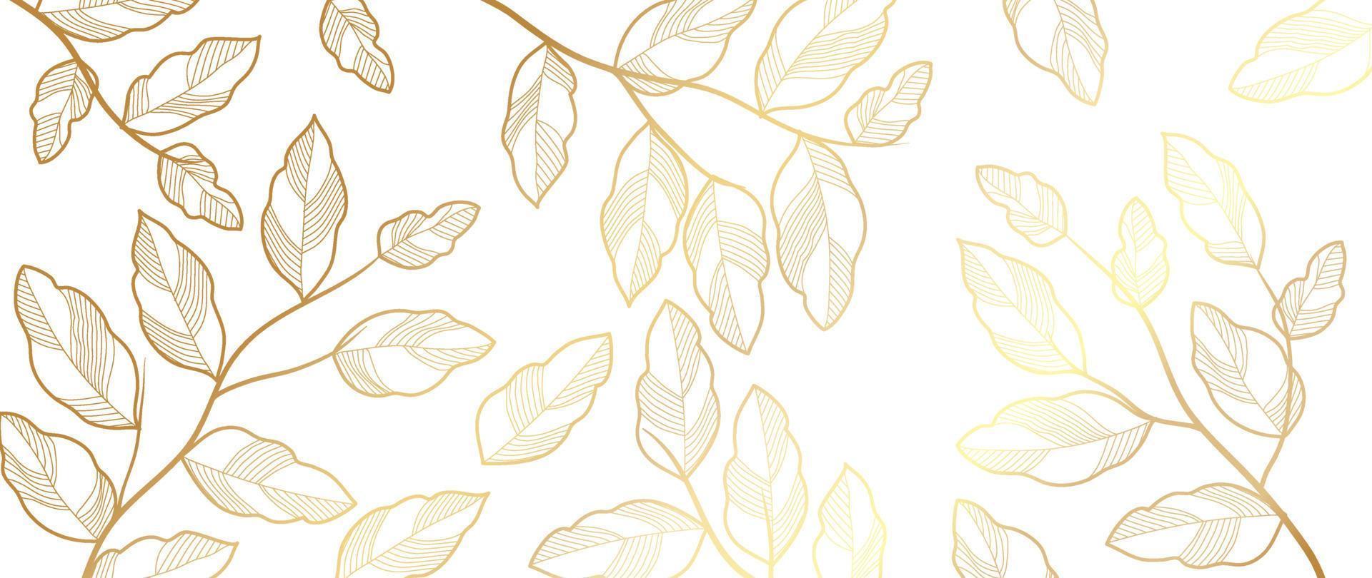 Luxury floral golden line art wallpaper. Elegant botanical golden leaf branch vine pattern background. Design illustration for decorative, card, home decor, website, packaging, print, cover, banner. vector