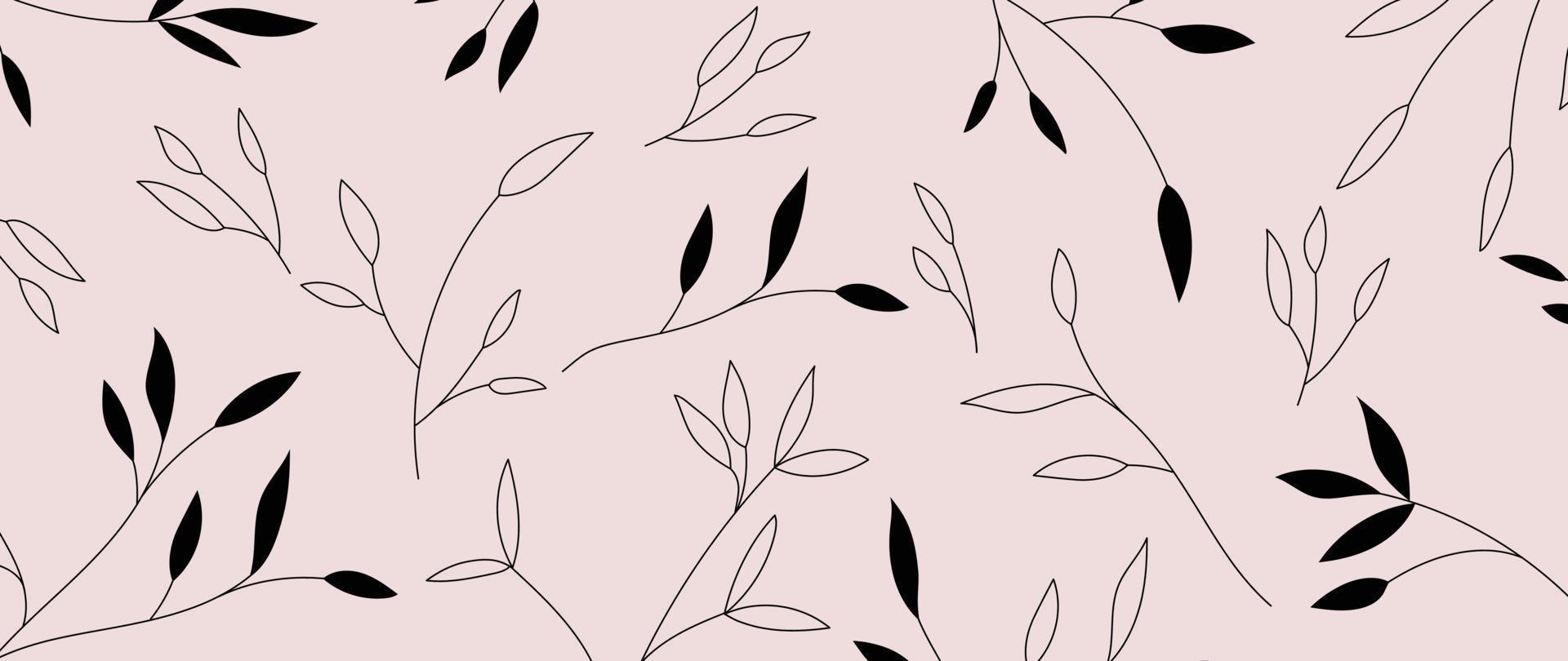 Hand drawn line art leaf branch background vector. Tropical botanical leaf branch with black white drawing contour simple style background. Design illustration for prints, wallpaper, poster, card. vector