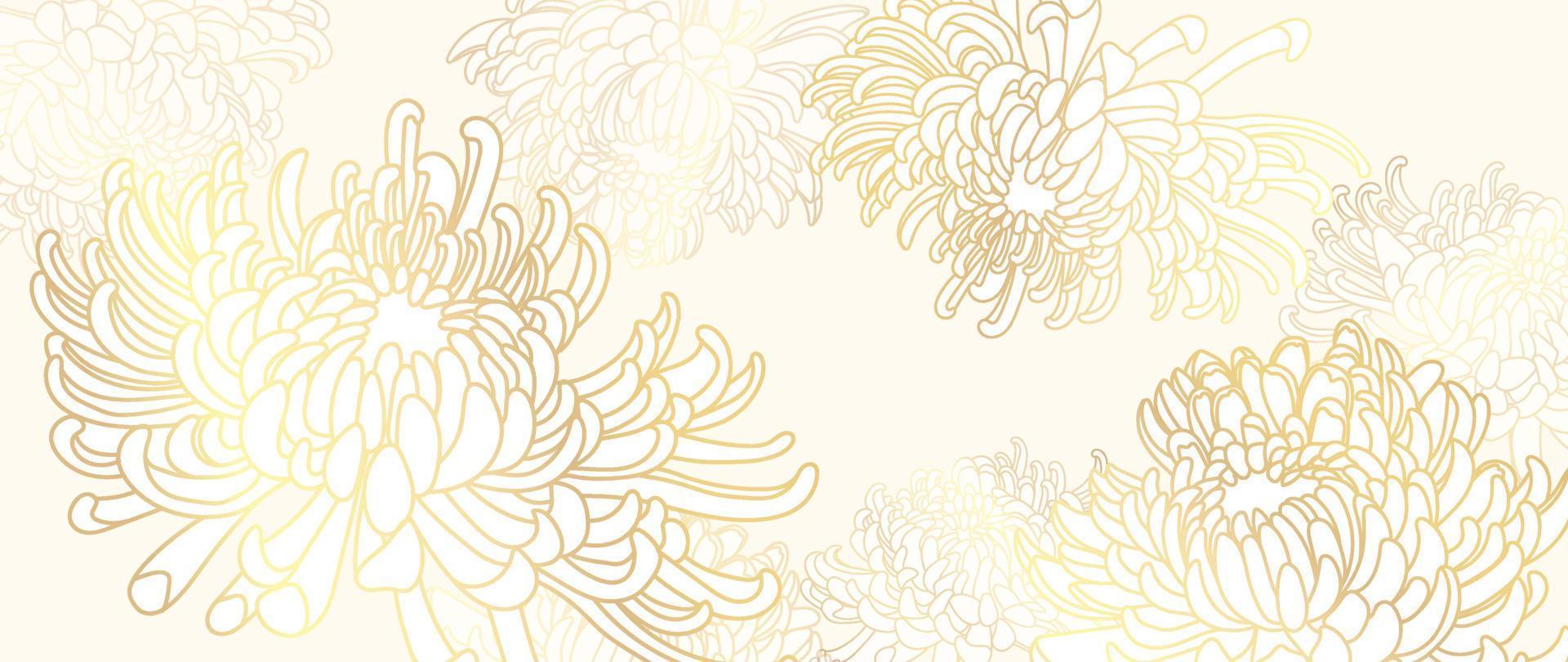 Luxury floral golden line art wallpaper. Elegant gradient gold mums flowers pattern background. Design illustration for decorative, card, home decor, website, packaging design, print, cover, banner. vector