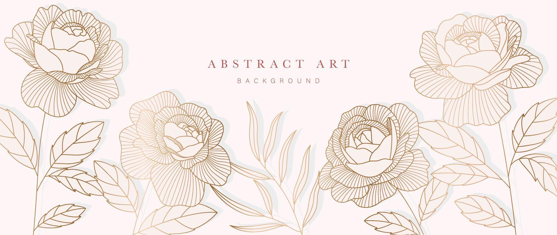 Luxury floral golden line art wallpaper. Elegant rose flower and leaf branch background. Design illustration for decorative, card, home decor, website, packaging design, print, cover, banner. vector