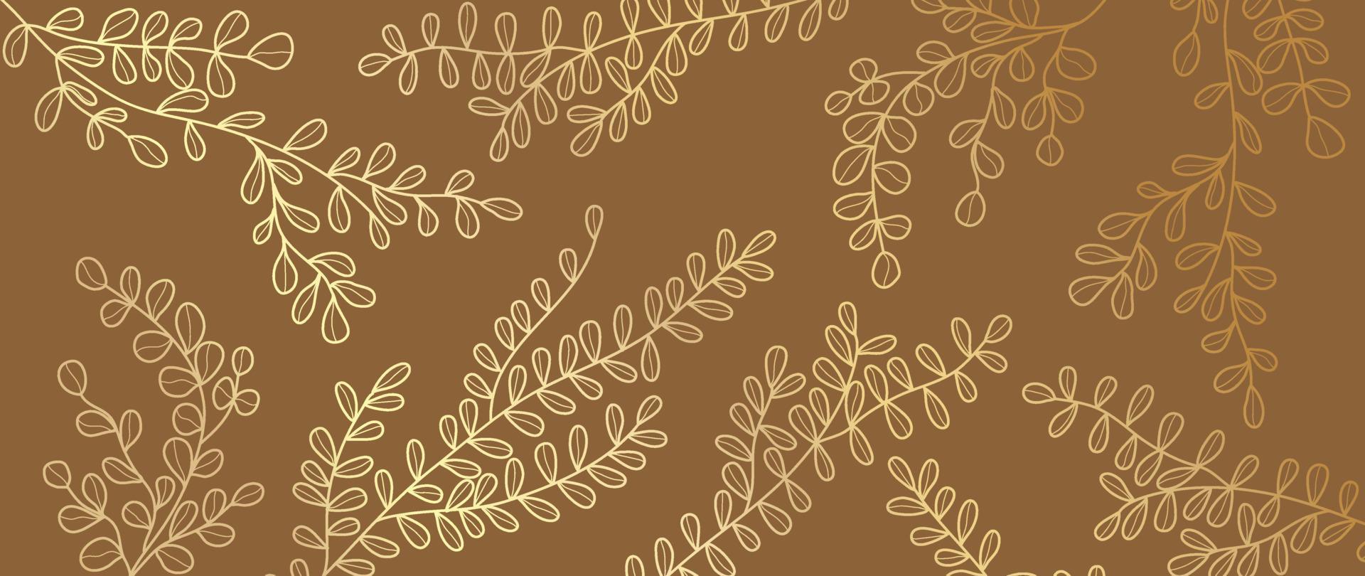 Luxury floral golden line art wallpaper. Elegant botanical golden leaf branch vine pattern background. Design illustration for decorative, card, home decor, website, packaging, print, cover, banner. vector