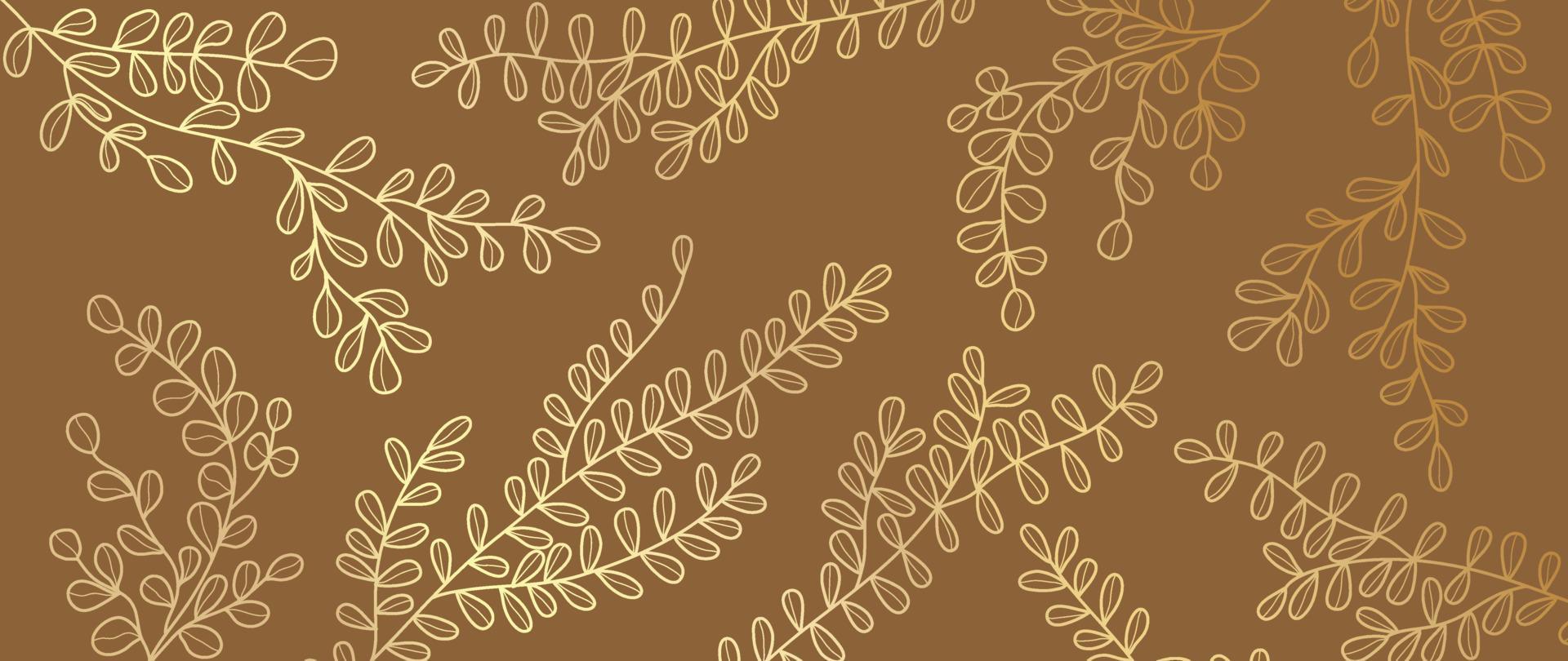 Luxury floral golden line art wallpaper. Elegant botanical golden leaf branch vine pattern background. Design illustration for decorative, card, home decor, website, packaging, print, cover, banner. vector