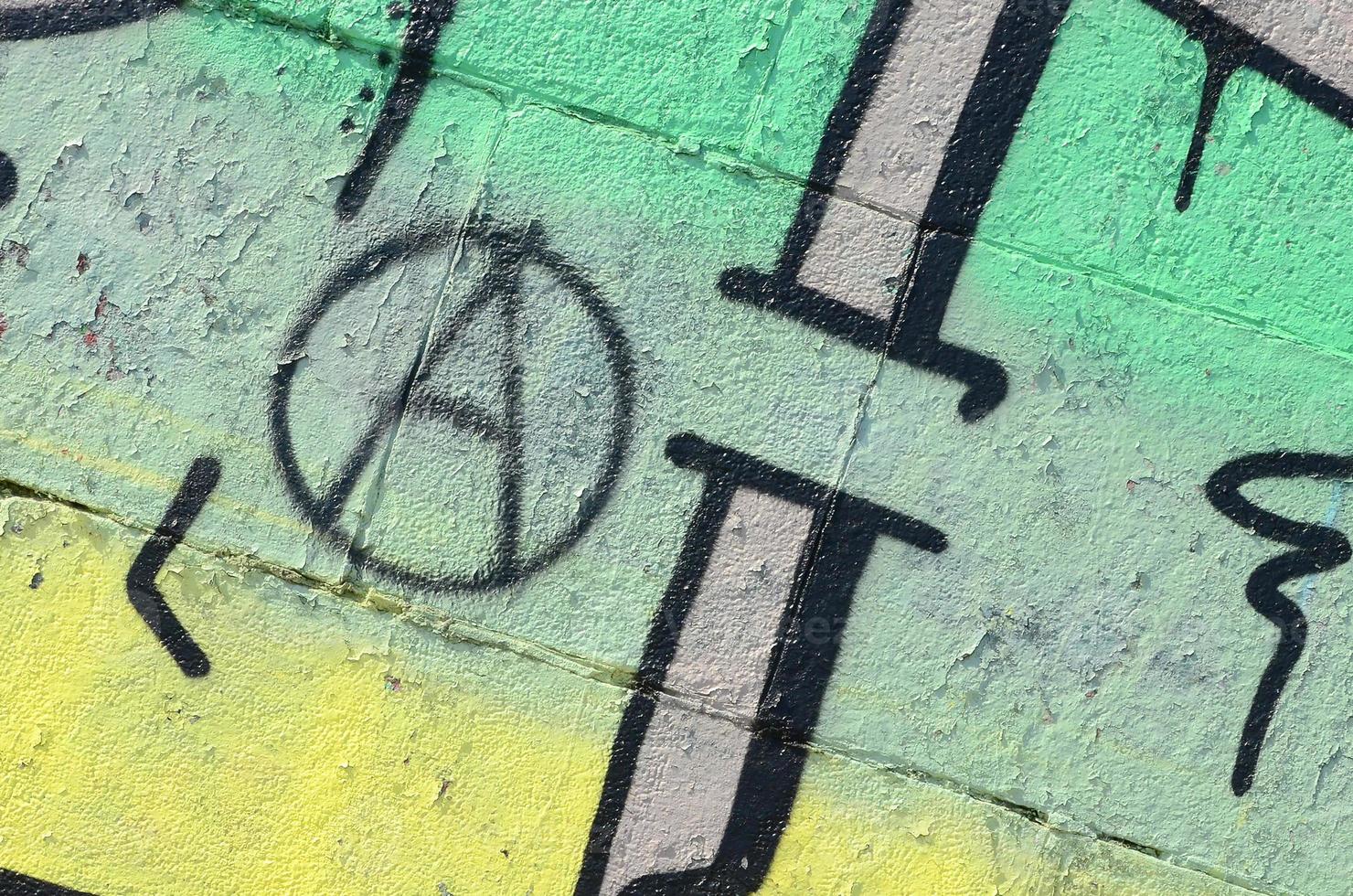 Fragment of graffiti drawings. The old wall decorated with paint stains in the style of street art culture. Colored background texture in green tones photo