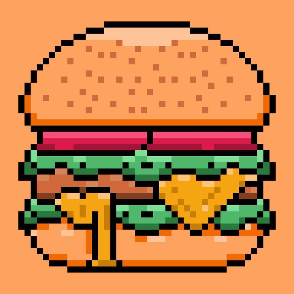 hamburguesa, hamburguesa, hamburguesa con queso, comida, sándwich estilo pixel art. vector icono diseño pixel art. arte de píxeles de ilustración