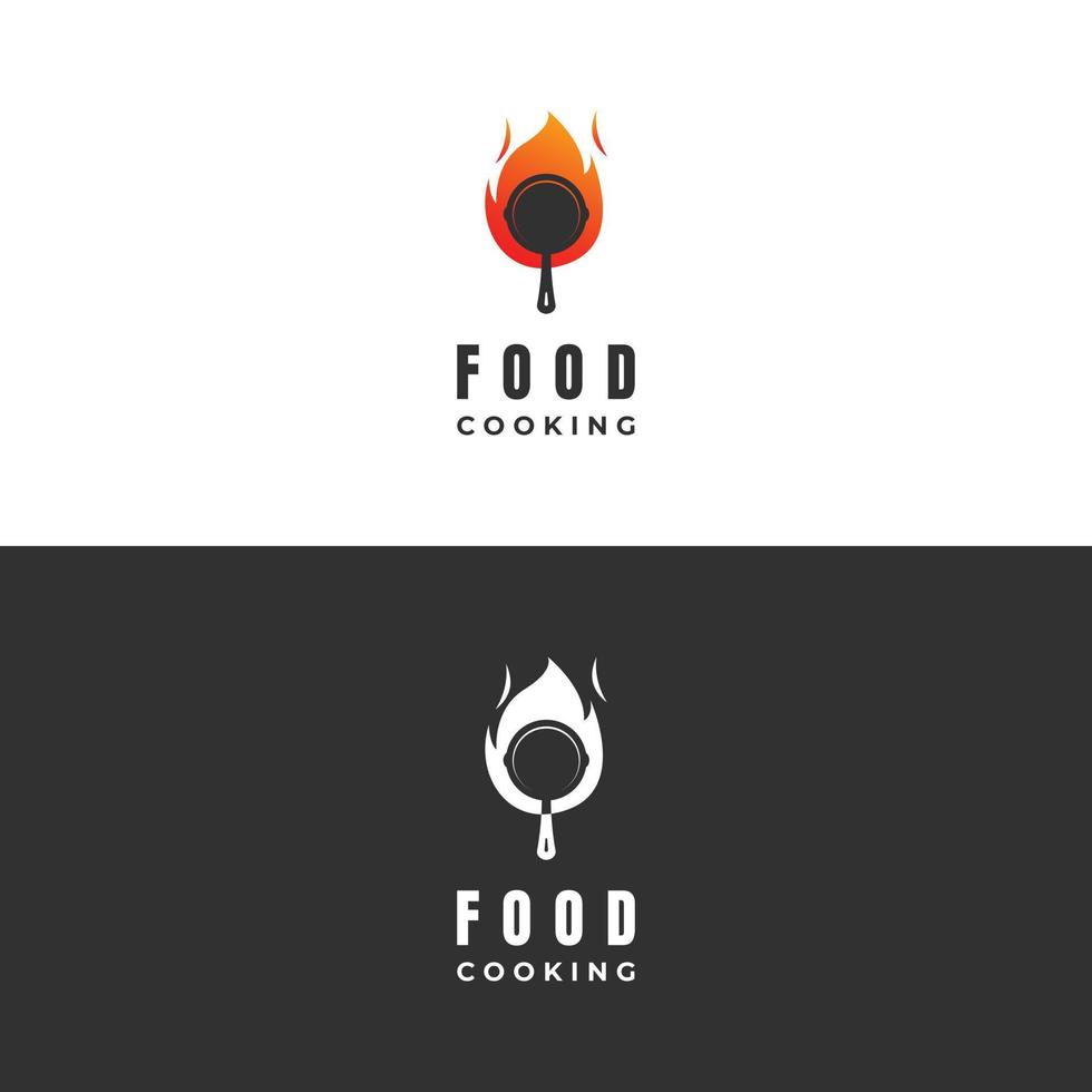 vector de concepto de diseño de logotipo de comida caliente, sartén con logotipo de fuego