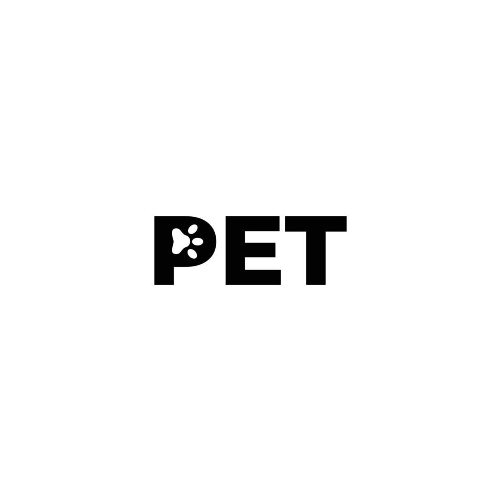 word pet with paw icon in letter P word mark logo design concept