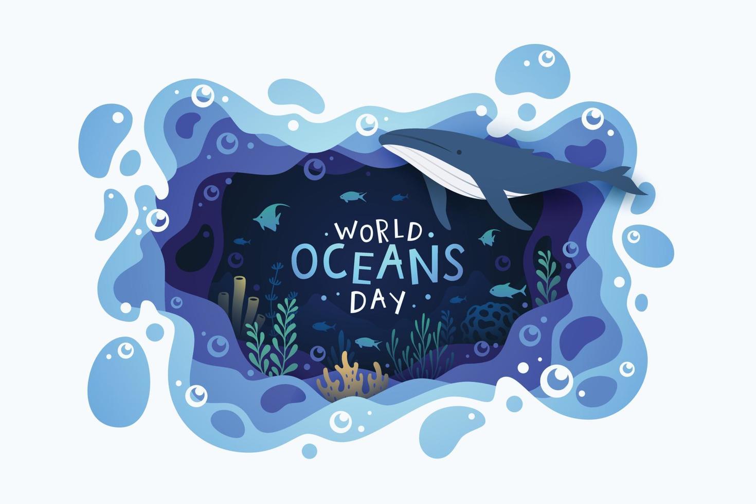 fondo del día mundial de los océanos con el ecosistema del medio ambiente mundo submarino vector