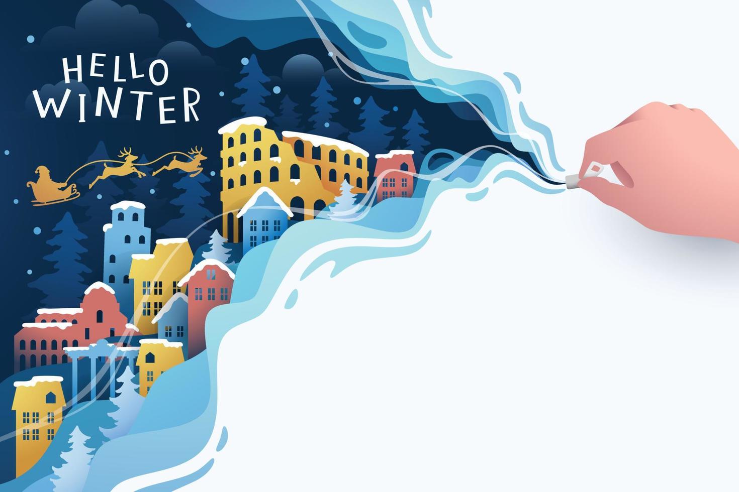 ilustración de vector de paisaje de invierno urbano