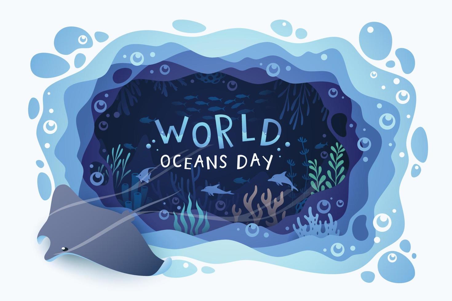 fondo del día mundial de los océanos con el ecosistema del medio ambiente mundo submarino vector