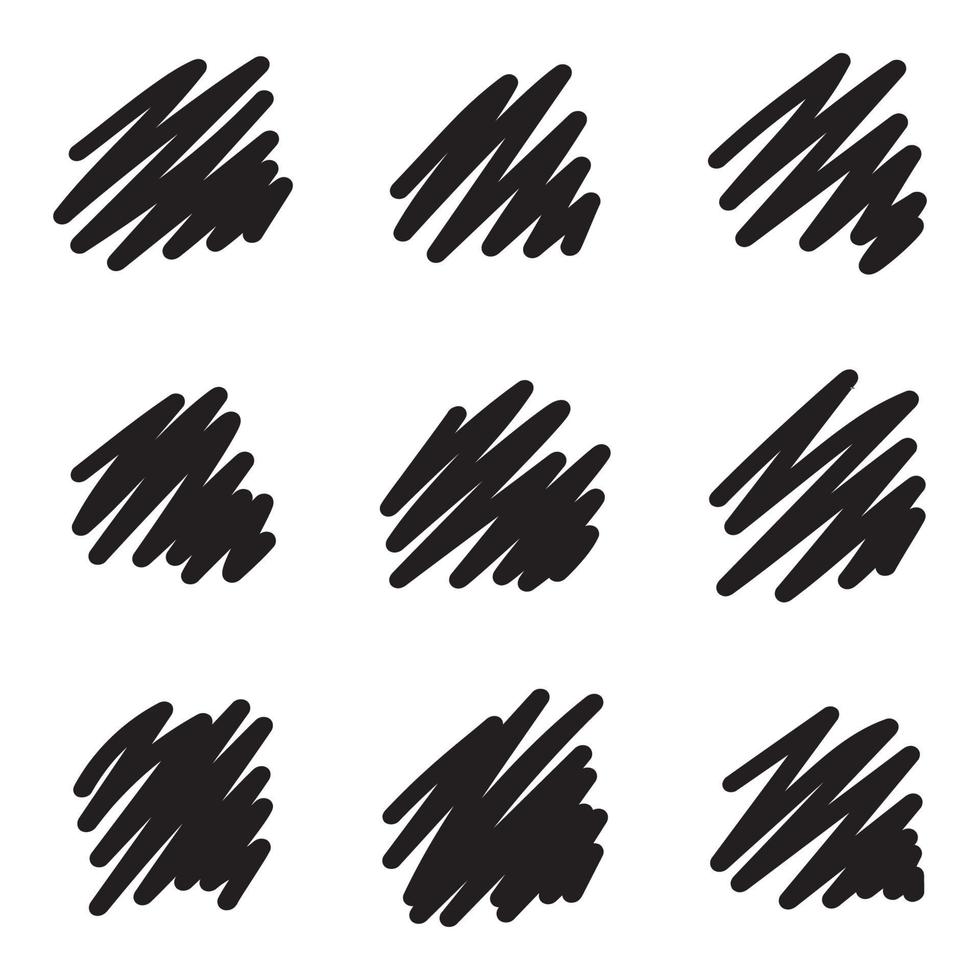 Black artistic scribble outline hand drawn marker pen set. vector