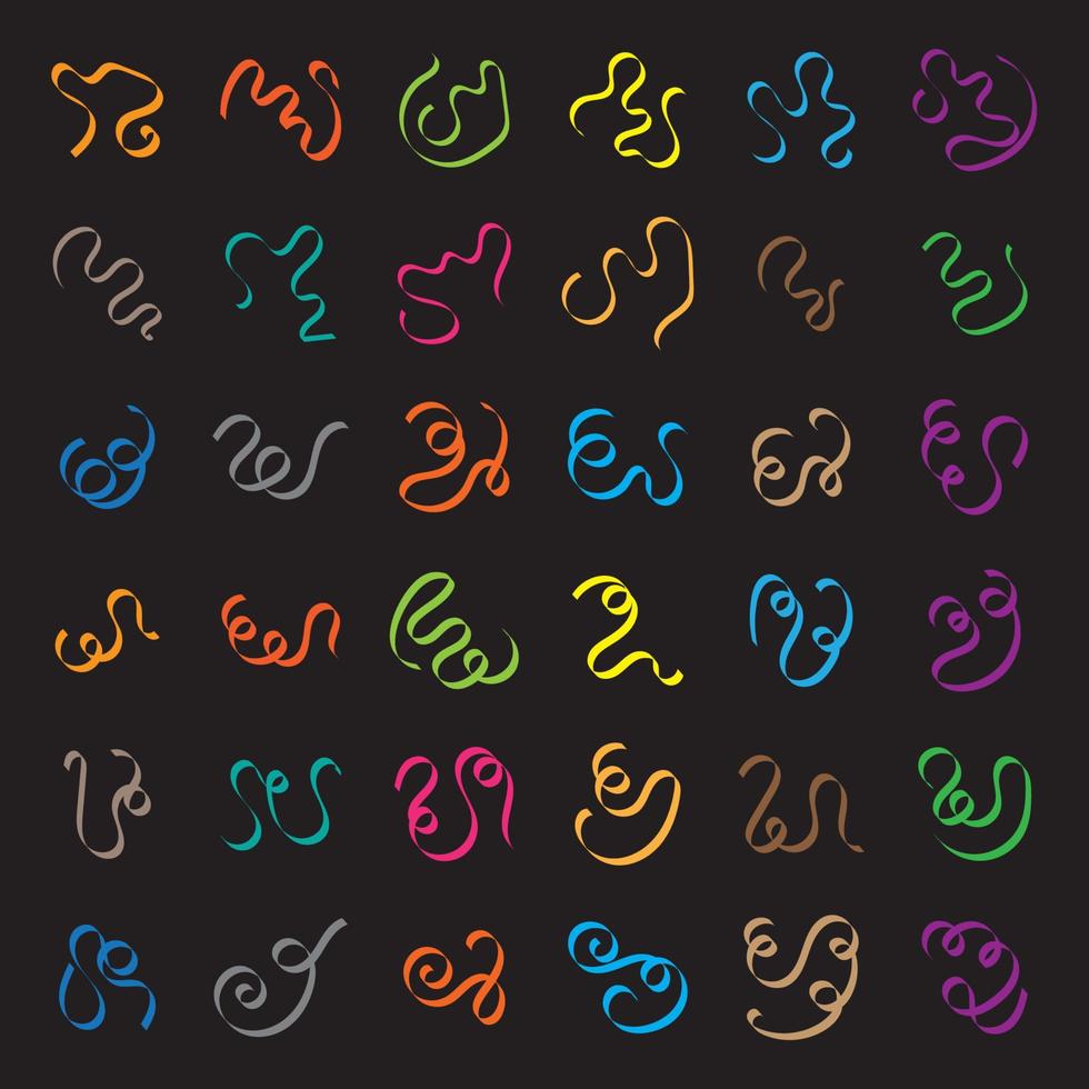 Set of colorful simple ribbon waving isolated vector illustration.