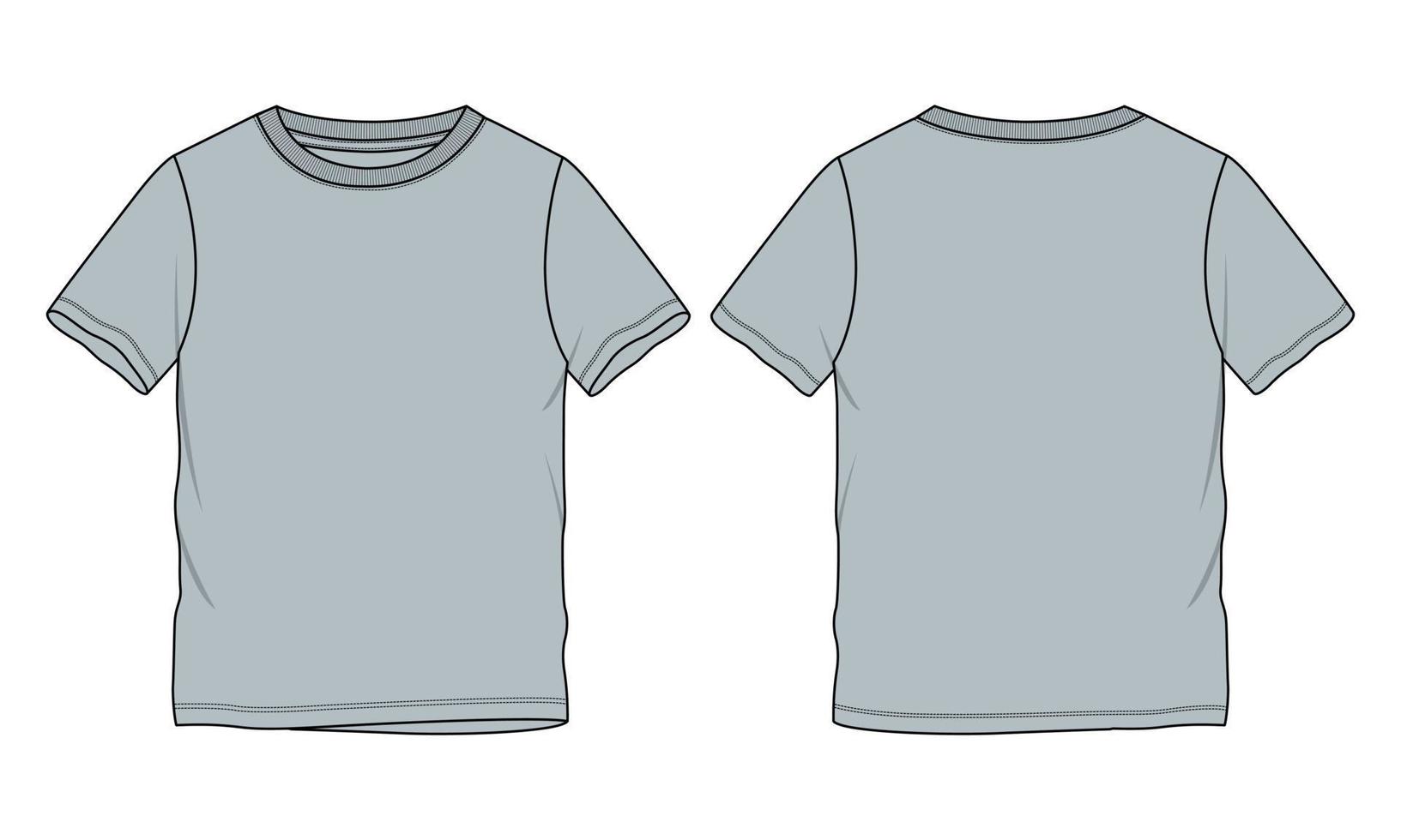 Short sleeve t shirt technical fashion flat sketch vector illustration template front and back views.