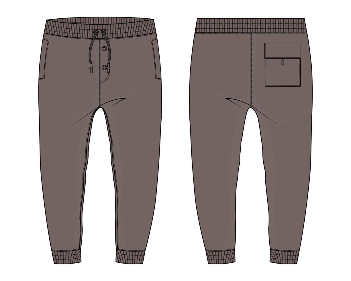 Fleece fabric Jogger Sweatpants technical fashion flat sketch vector illustration template front, back views.