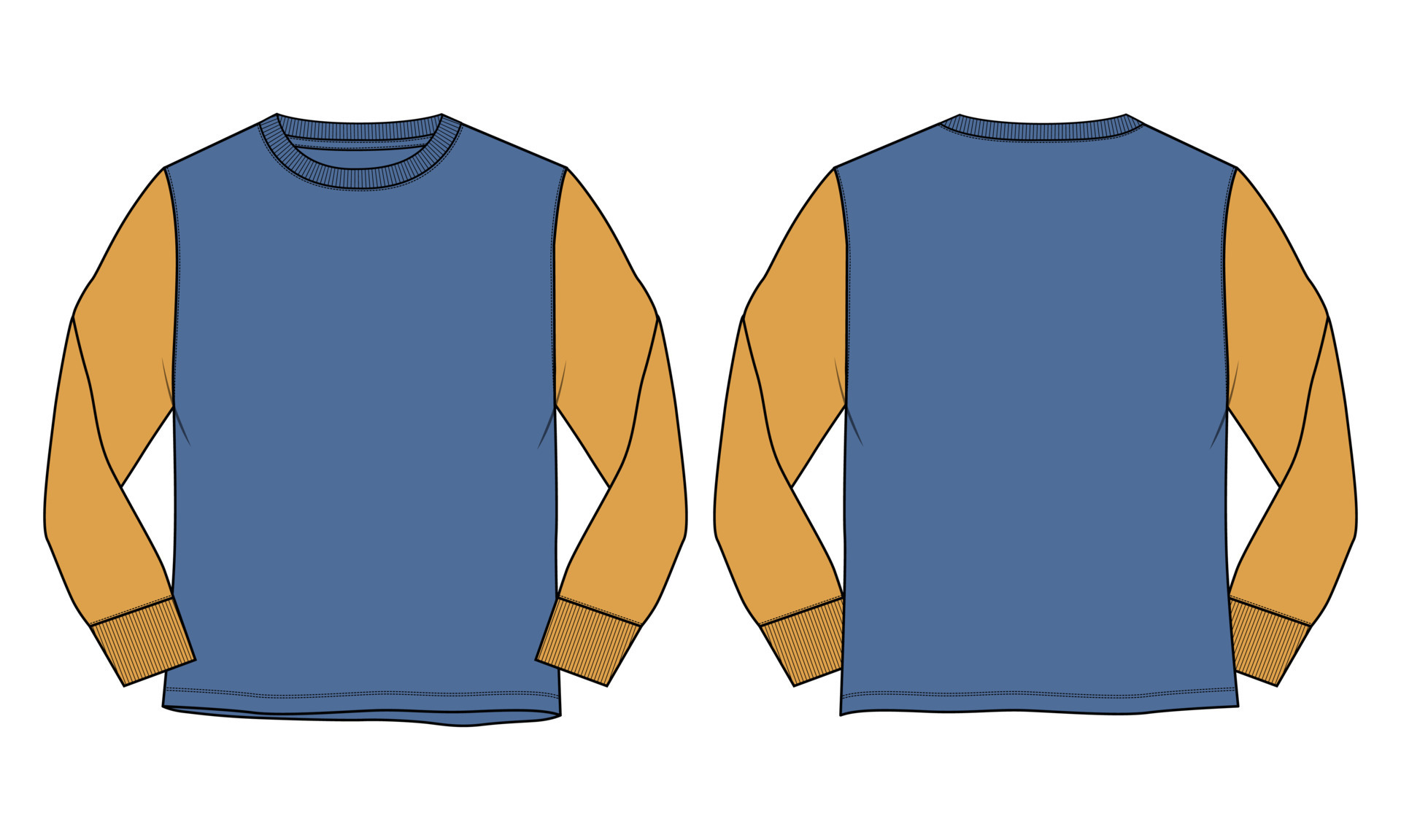 Long sleeve T shirt technical fashion flat sketch vector illustration ...