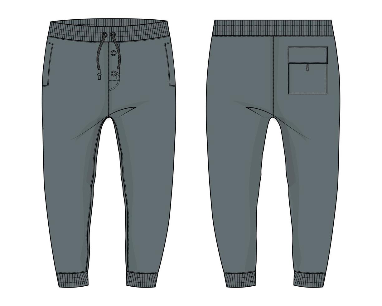 Fleece fabric Jogger Sweatpants technical fashion flat sketch vector illustration template front, back views.