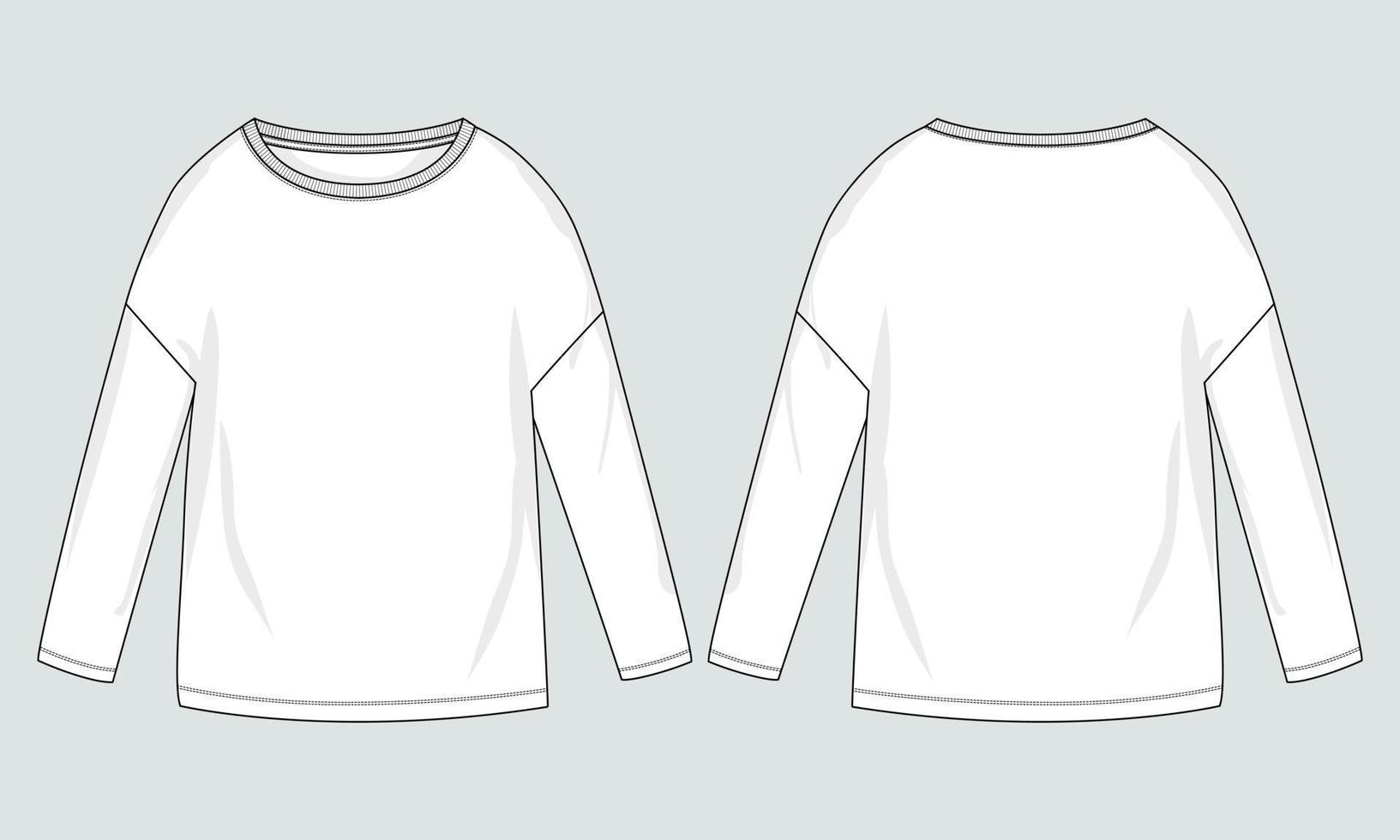 camiseta de manga larga tops plantilla de vector de boceto plano de moda técnica para mujeres.