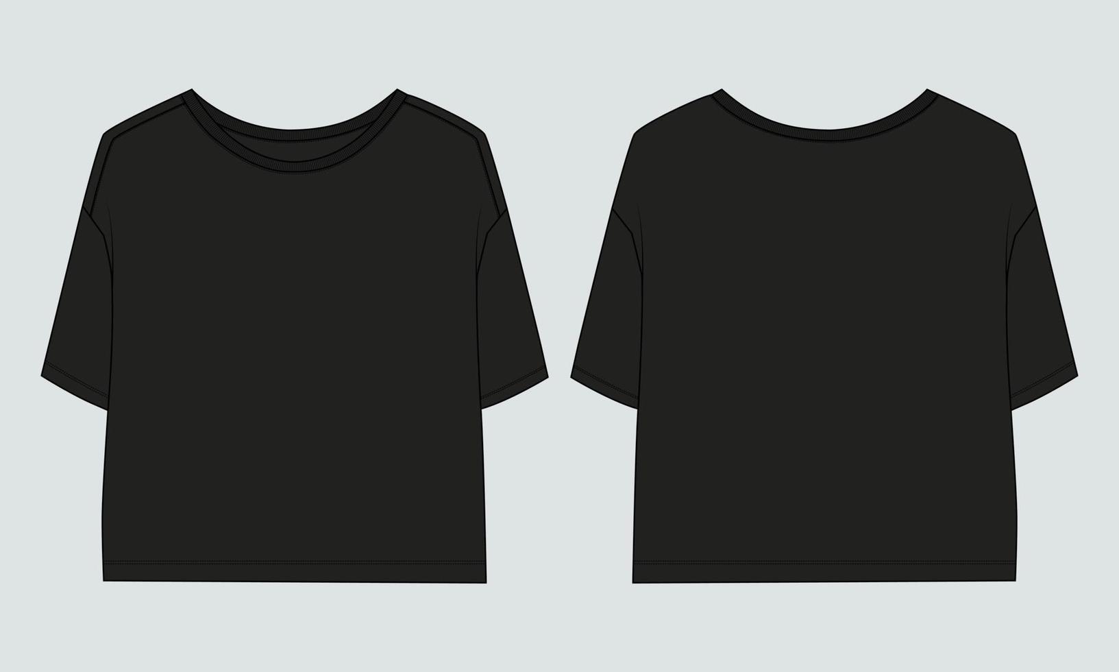 Short sleeve T-shirt Technical sketch fashion template for Women's.Vector art illustration Clothing mock up front and back views vector