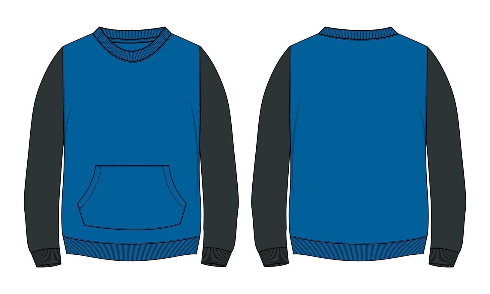 Long sleeve sweatshirt technical fashion flat sketch vector illustration template front and back views.