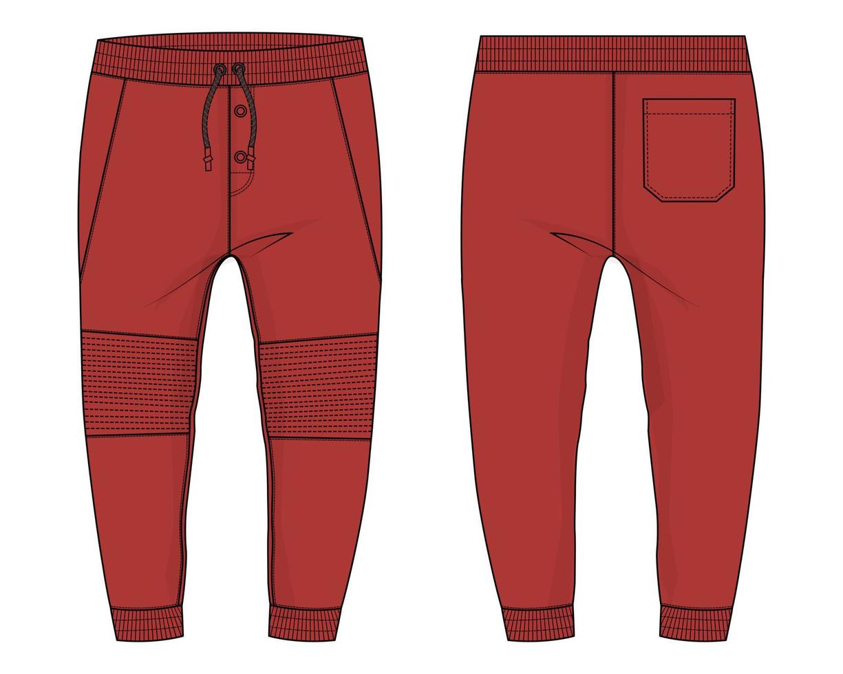 pantalones de chándal jogger de tela polar técnica moda plana dibujo vector ilustración plantilla frontal, vistas traseras.