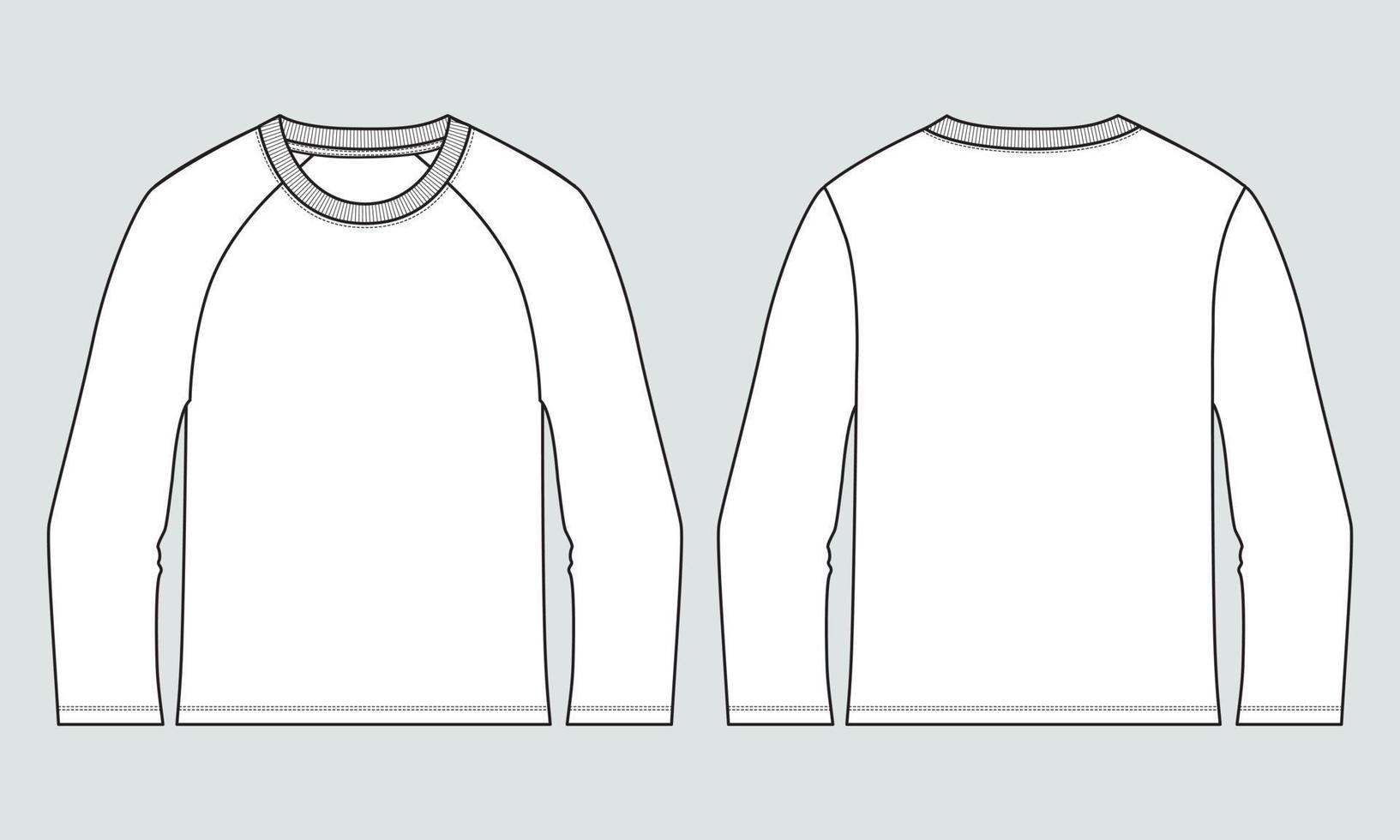 Long sleeve T shirt technical fashion flat sketch vector illustration template front and back views