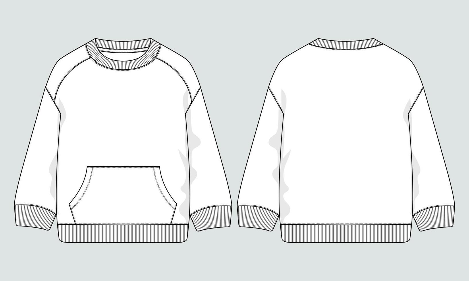 Long sleeve sweatshirt technical fashion flat sketch vector illustration template front and back views.