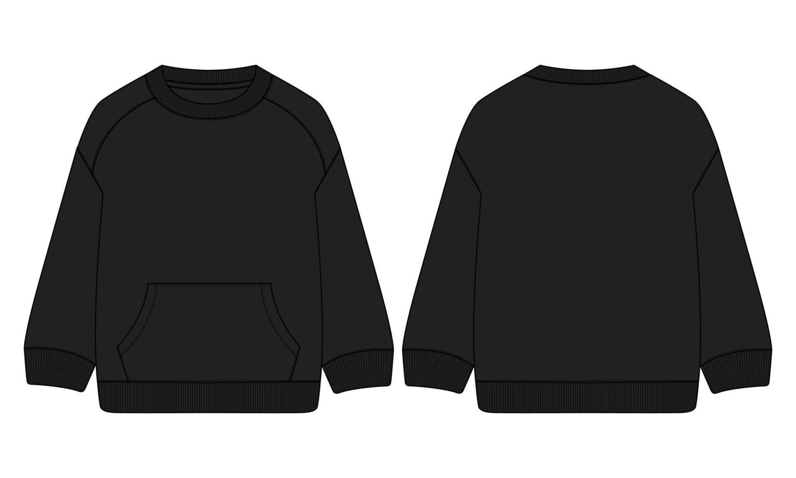 Long sleeve sweatshirt technical fashion flat sketch vector illustration template front and back views.