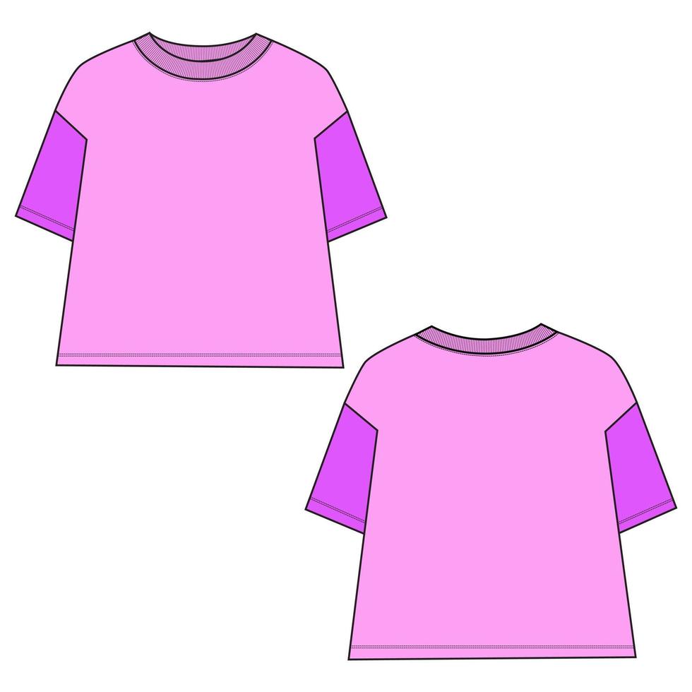 Short sleeve T-shirt Technical sketch fashion template for Women's.Vector art illustration Clothing mock up front and back views vector