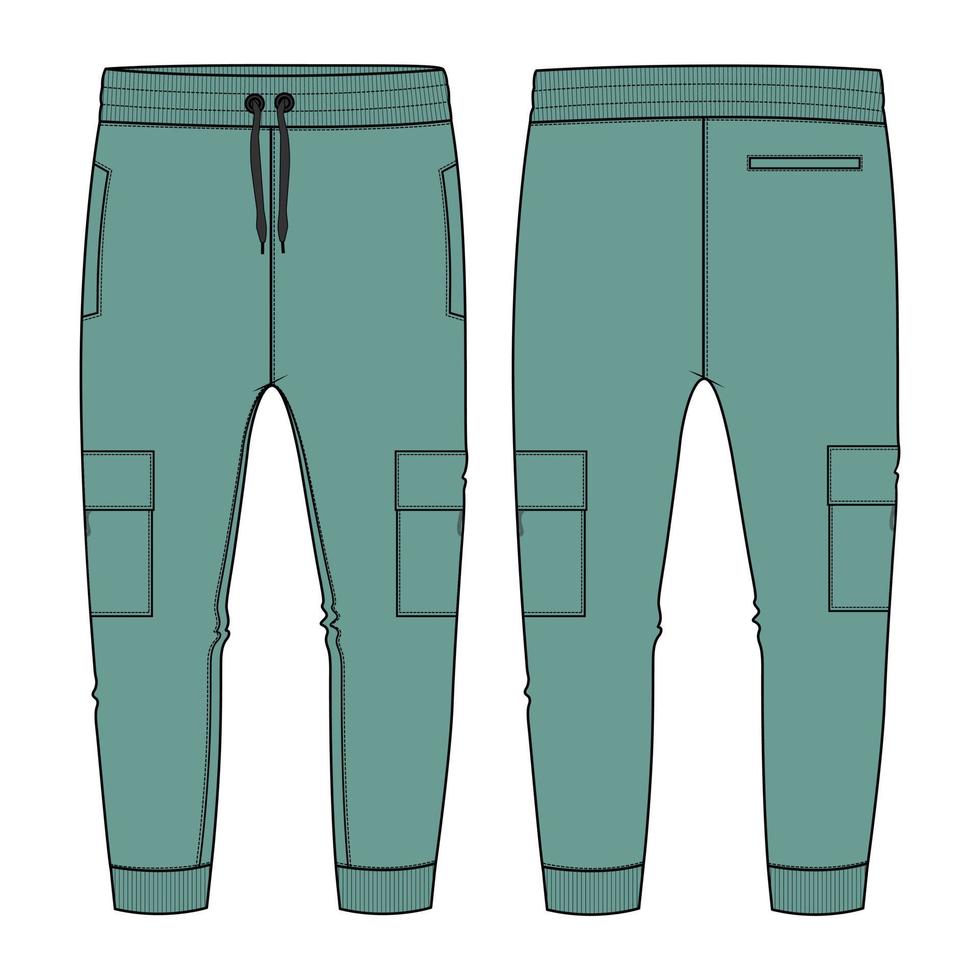 pantalones de chándal jogger de tela polar técnica moda plana dibujo vector ilustración plantilla frontal, vistas traseras.