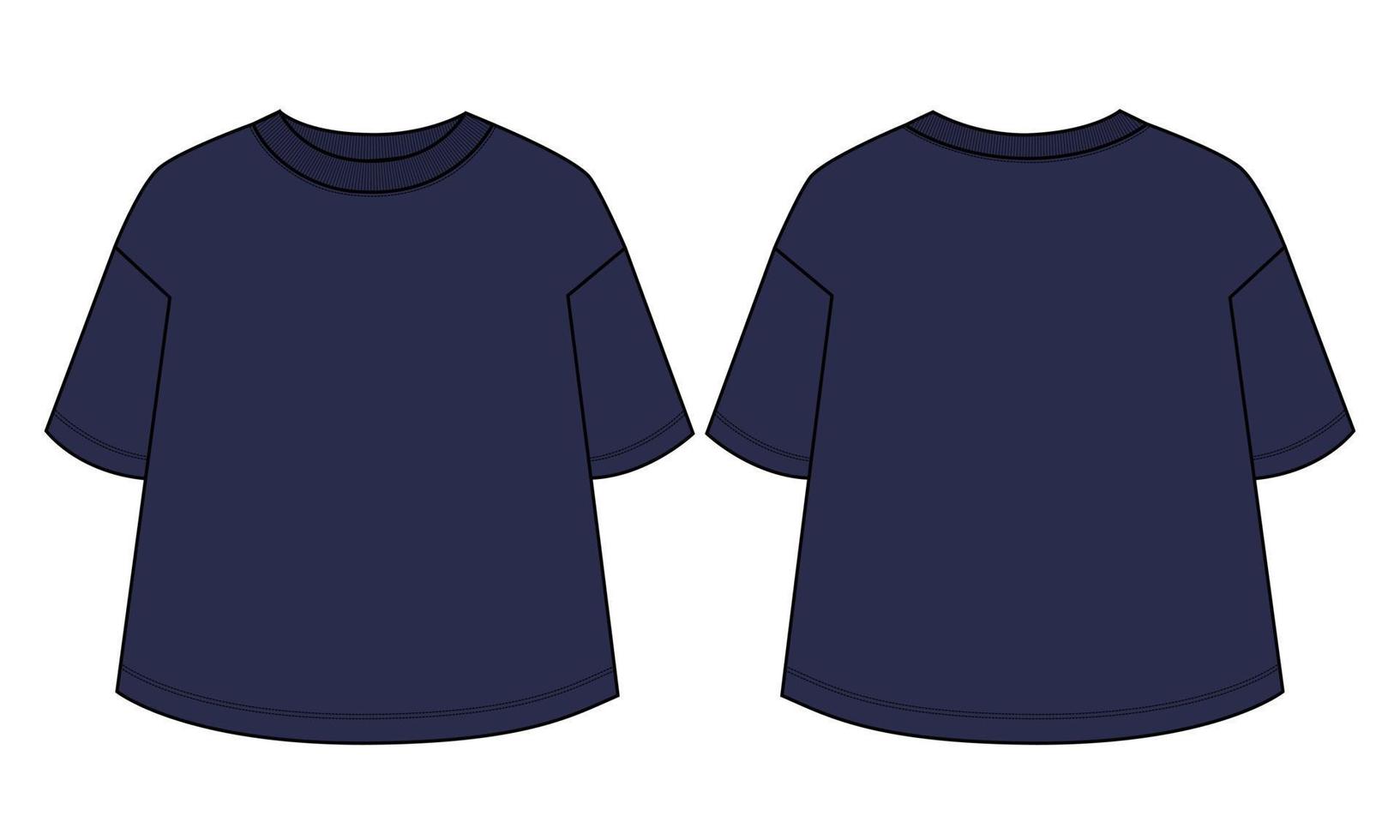 Short sleeve T-shirt Technical sketch fashion template for Women's.Vector art illustration Clothing mock up front and back views vector