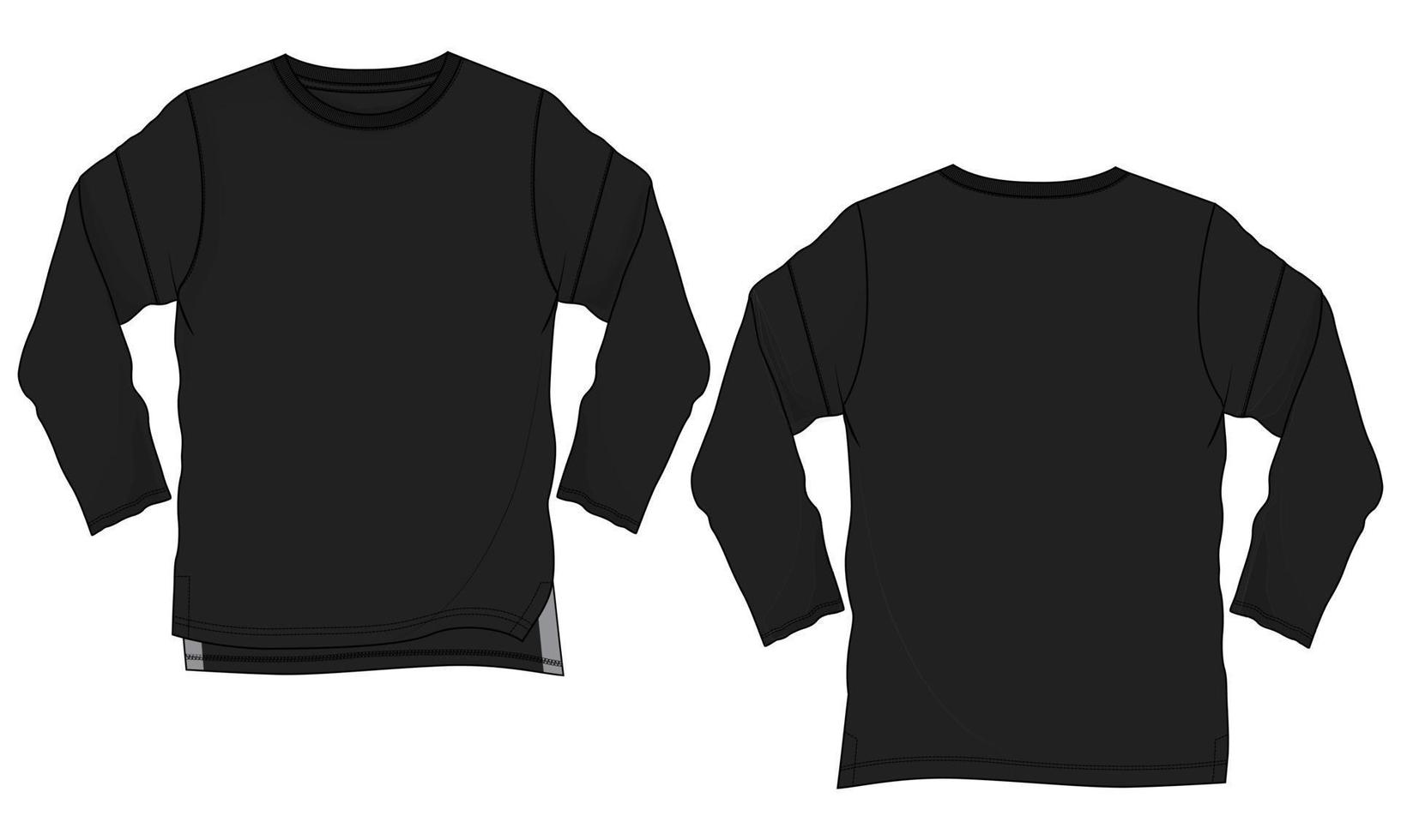 Long sleeve T shirt technical fashion flat sketch vector illustration template front and back views